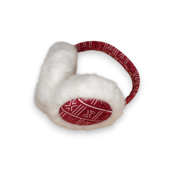 Cache-oreilles à Motifs Africains - Protège-oreilles d’Hiver Pliables - Rouge Blanc Bogolan