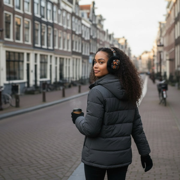 Cache-oreilles à Motifs Africains - Protège-oreilles d’Hiver Pliables - Bogolan croix marron