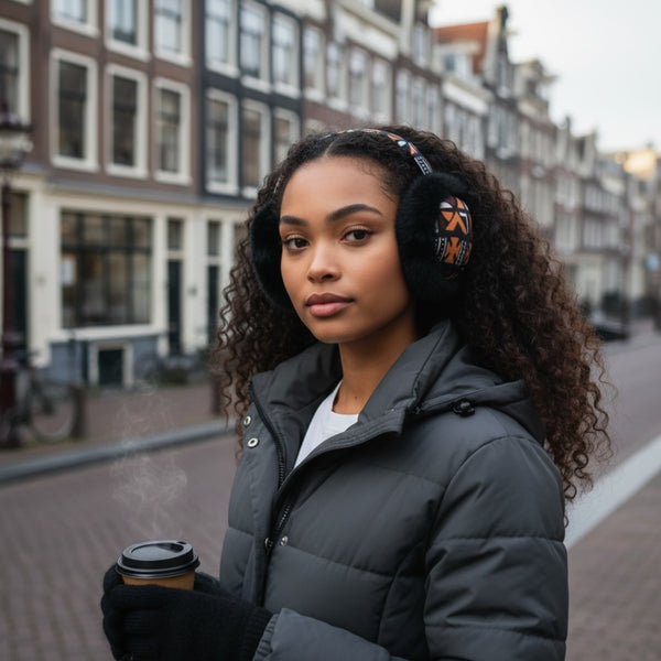 Cache-oreilles à Motifs Africains - Protège-oreilles d’Hiver Pliables - Bogolan croix marron