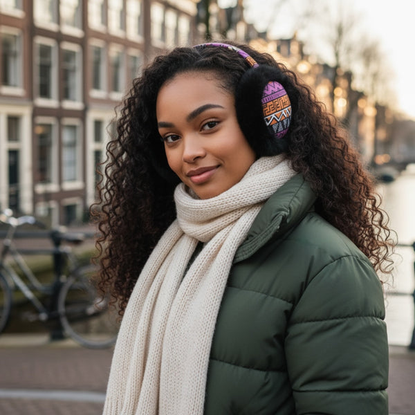 Cache-oreilles à Motifs Africains - Protège-oreilles d’Hiver Pliables - Rose Orange Tribal