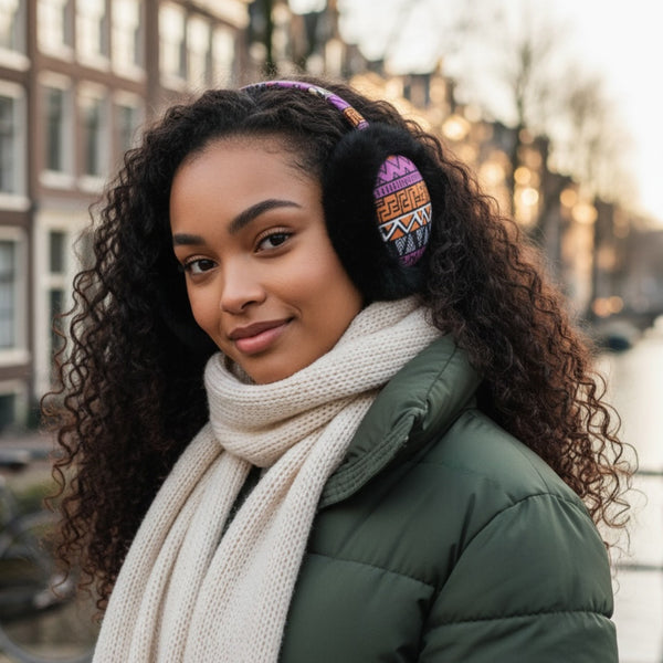 Cache-oreilles à Motifs Africains - Protège-oreilles d’Hiver Pliables - Rose Orange Tribal