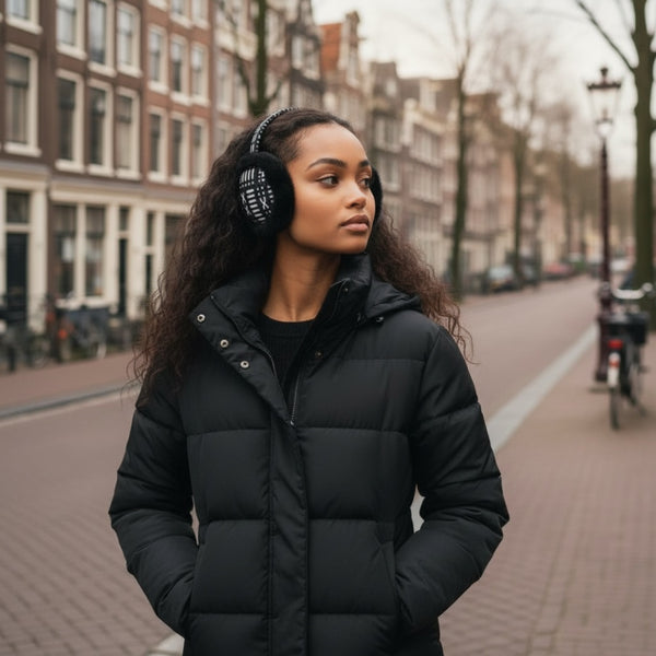 Cache-oreilles à Motifs Africains - Protège-oreilles d’Hiver Pliables - Noir Blanc Bogolan