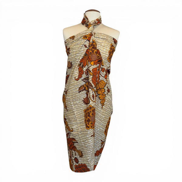 Paréo  / Sarong / Pagne - Jupe de plage en coton / écharpe de portage - Beige / fleur jaune