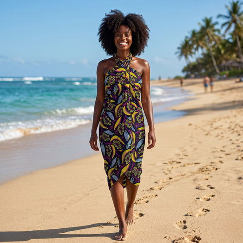 Paréo  / Sarong / Pagne - Jupe de plage en coton / écharpe de portage - Violet Flowers