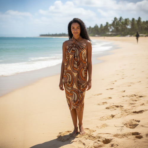 Paréo  / Sarong / Pagne - Jupe de plage en coton / écharpe de portage - Beige Feather