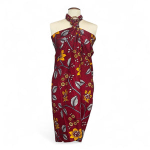 Paréo  / Sarong / Pagne - Jupe de plage en coton / écharpe de portage - Rouge Flower stems