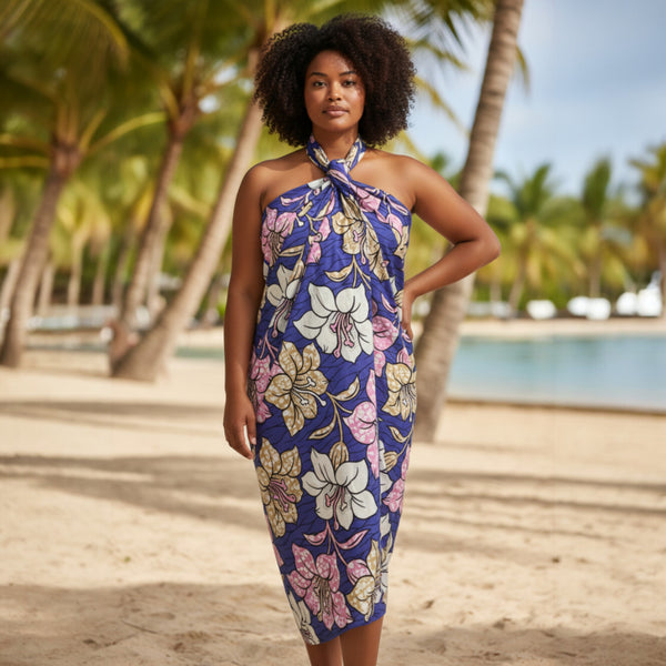 Paréo  / Sarong / Pagne - Jupe de plage en coton / écharpe de portage - Violet Flowers