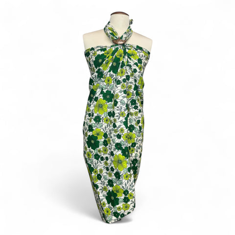 Paréo  / Sarong / Pagne - Jupe de plage en coton / écharpe de portage - Vert flower