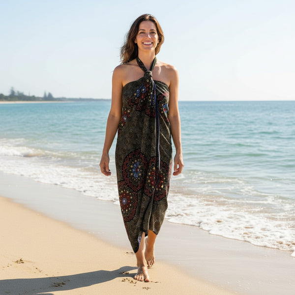 Paréo  / Sarong / Pagne - Jupe de plage en coton / écharpe de portage - Orange Dotted Print