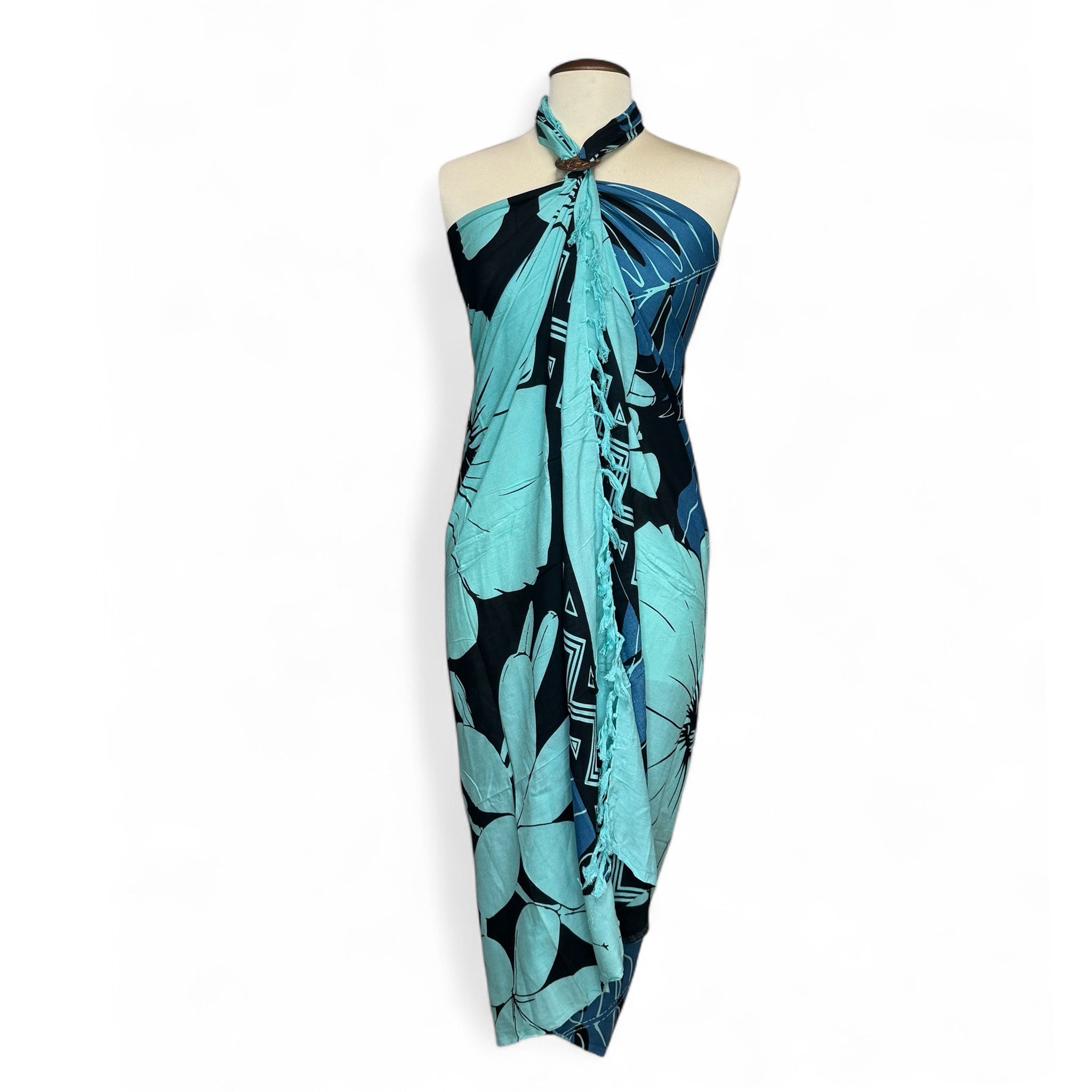 Paréo  / Sarong - Jupe enveloppante / tenue de plage - Grande fleur turquoise