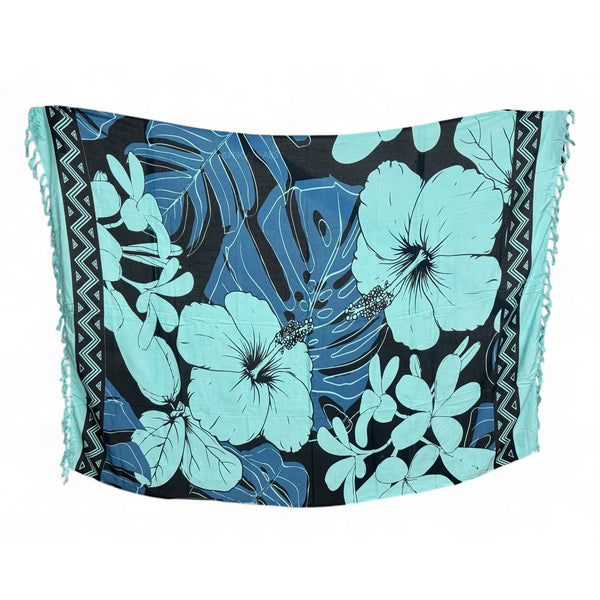 Paréo  / Sarong - Jupe enveloppante / tenue de plage - Grande fleur turquoise