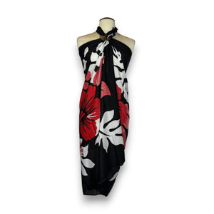 Paréo  / Sarong - Jupe enveloppante / tenue de plage - Noir / rouge hibiscus flower
