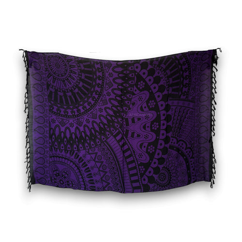 Paréo  / Sarong - Jupe enveloppante / tenue de plage - Mandala noir / violet