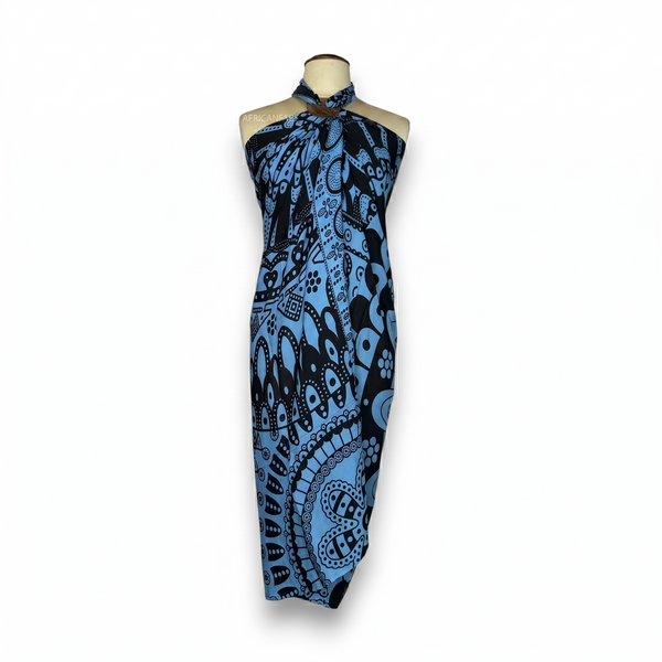 Paréo  / Sarong - Jupe enveloppante / tenue de plage - Mandala noir / bleu