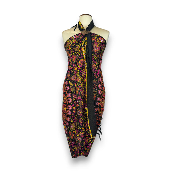 Paréo  / Sarong - Jupe enveloppante / tenue de plage - Mandala noir / rose
