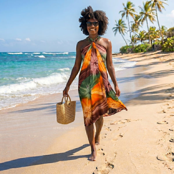 Paréo  / Sarong - Jupe enveloppante / tenue de plage -  Tie dye Orange