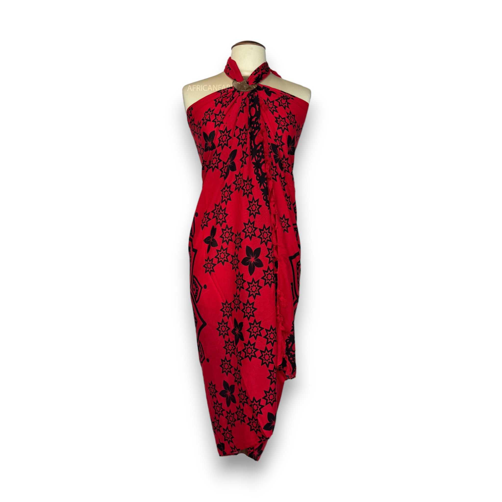 Paréo  / Sarong - Jupe enveloppante / tenue de plage - Mandala rouge / noir