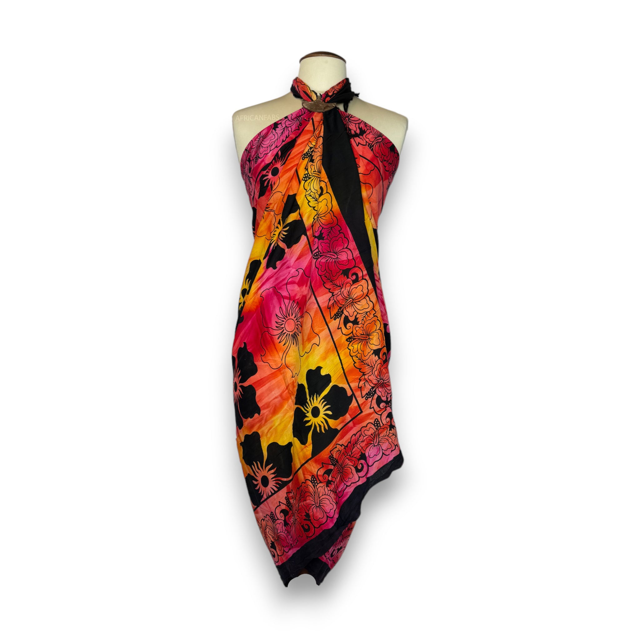 Paréo  / Sarong - Jupe enveloppante / tenue de plage - Coucher de soleil sur la fleur noire