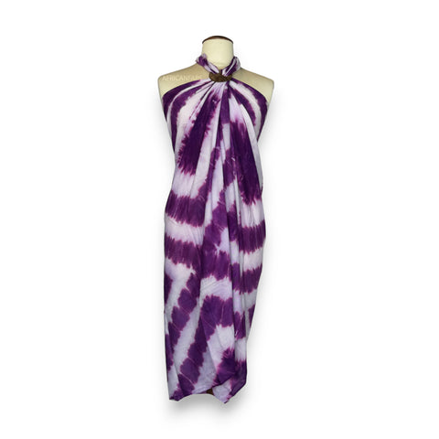 Paréo  / Sarong - Jupe enveloppante / tenue de plage -  Tie dye Violet / blanc