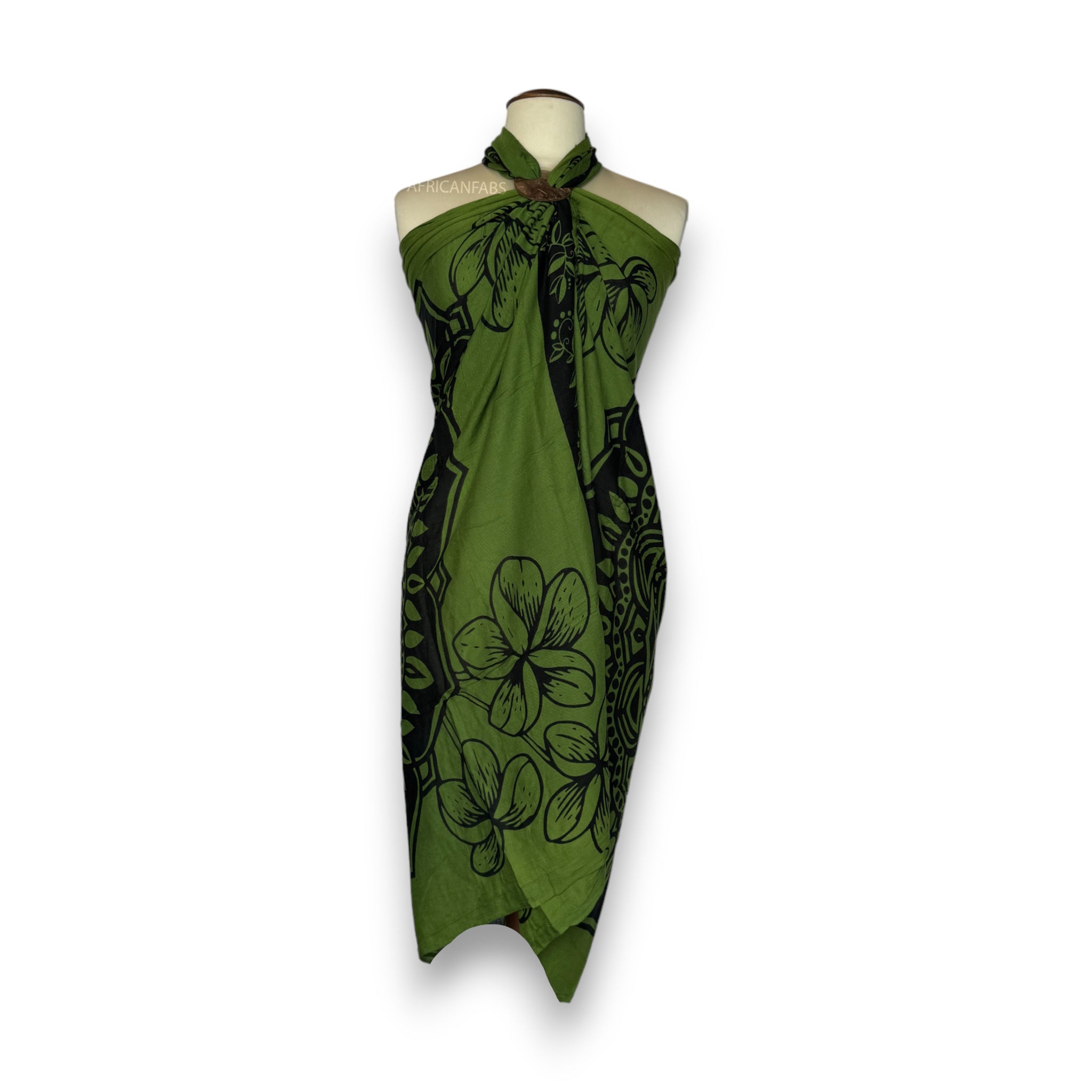 Paréo  / Sarong - Jupe enveloppante / tenue de plage - Mandala vert / noir