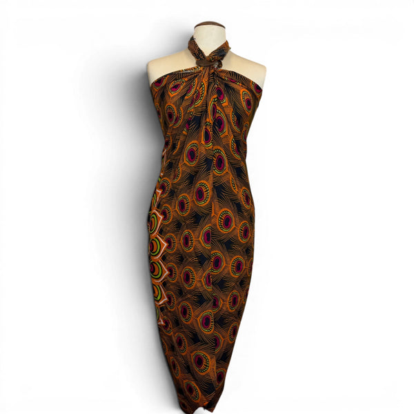 Paréo  / Sarong - Jupe enveloppante / tenue de plage - Marron Orange Peacock Sunset