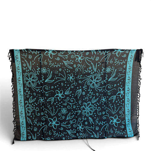 Paréo  / Sarong - Jupe enveloppante / tenue de plage - Noir Turquoise Island Floral Night