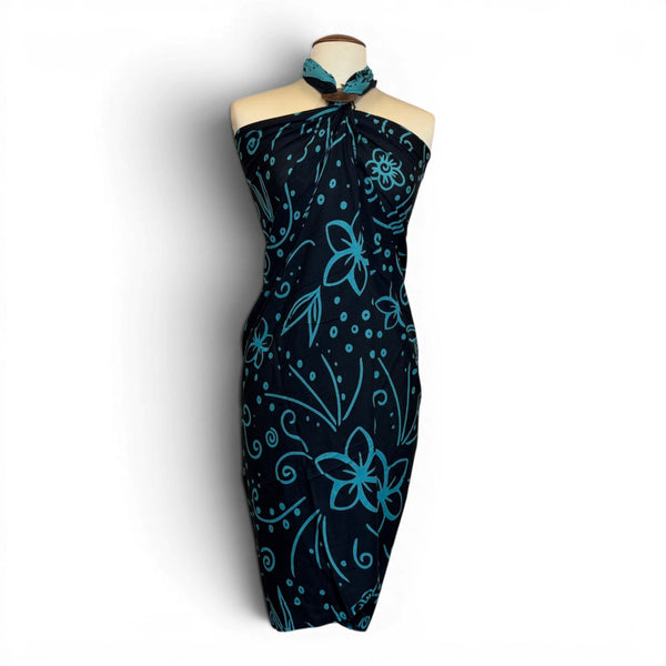 Paréo  / Sarong - Jupe enveloppante / tenue de plage - Noir Turquoise Island Floral Night