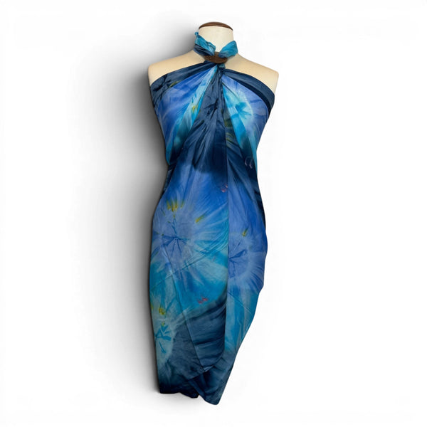 Paréo  / Sarong - Jupe enveloppante / tenue de plage - Bleu Navy Tie Dye Ocean