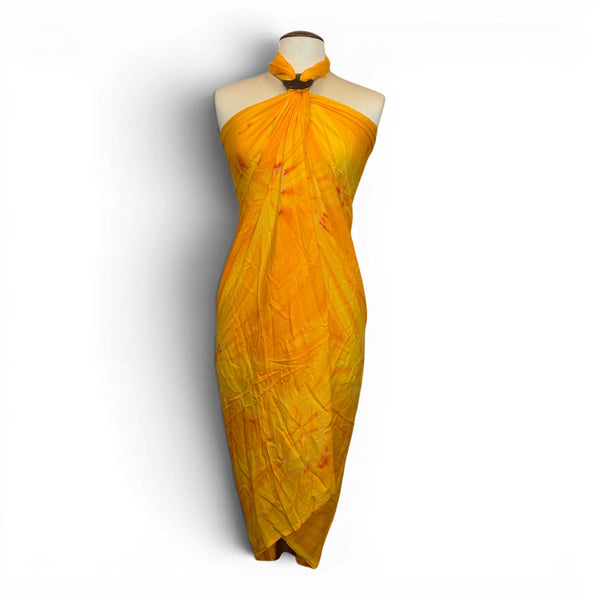 Paréo  / Sarong - Jupe enveloppante / tenue de plage - Jaune Orange Sunset Tie Dye
