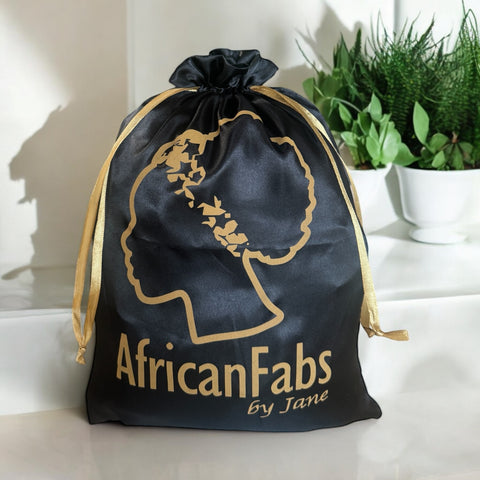 AfricanFabs Grand sac en satin de luxe - Sac cadeau / pochette de voyage - Noir