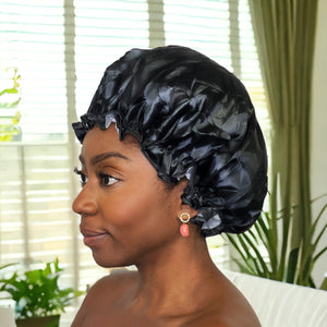 Grand Bonnet de douche extra large pour cheveux longs / boucles / afro - Noir