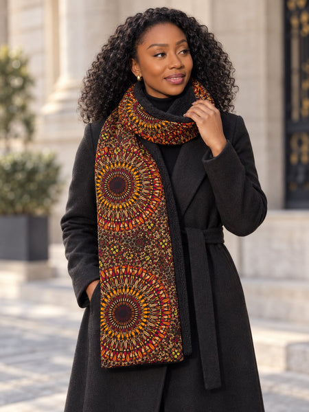 African print Winter scarf Unisex - Slim model - Brown Savanna Sun