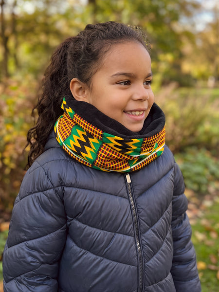 African print Turtleneck Winter scarf for Kids Unisex - Green Kente Print Zigzag