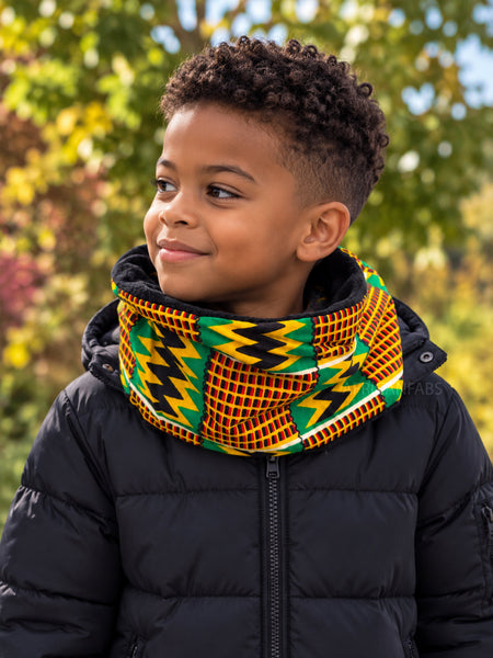 Imprimé africain Echarpes d'hiver à col roulé pour enfants Unisex - Vert Kente Print Zigzag