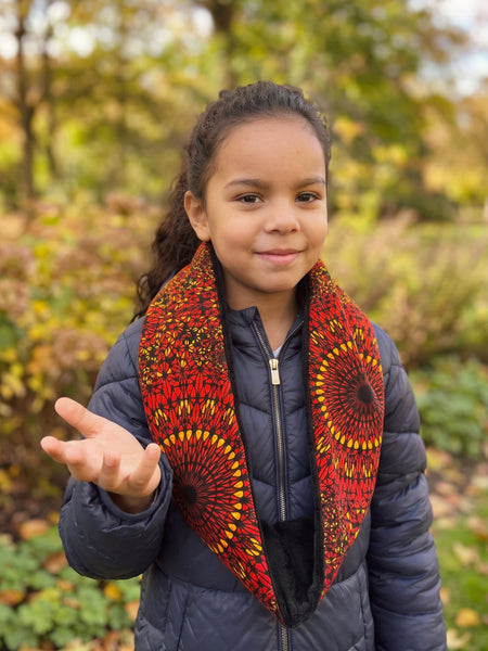 Imprimé africain Echarpes d'hiver à col roulé pour enfants Unisex - Rouge Sunfire Bloom