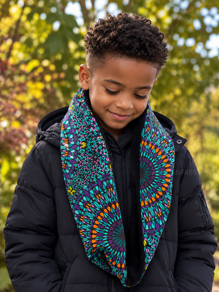 Imprimé africain Echarpes d'hiver à col roulé pour enfants Unisex - Turquoise Violet Ocean Eye