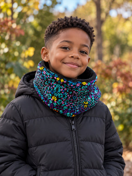 Imprimé africain Echarpes d'hiver à col roulé pour enfants Unisex - Turquoise Violet Ocean Eye