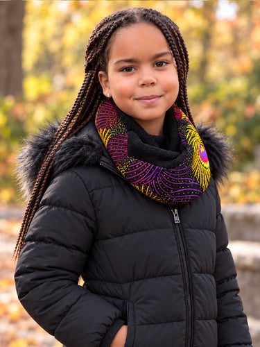 Imprimé africain Echarpes d'hiver à col roulé pour enfants Unisex - Violet Jaune Royal Peacock