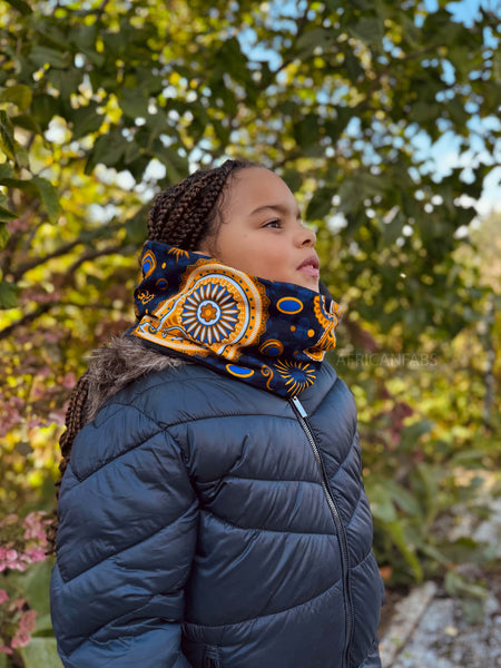 Imprimé africain Echarpes d'hiver à col roulé pour enfants Unisex - Bleu marine Jaune Paisley