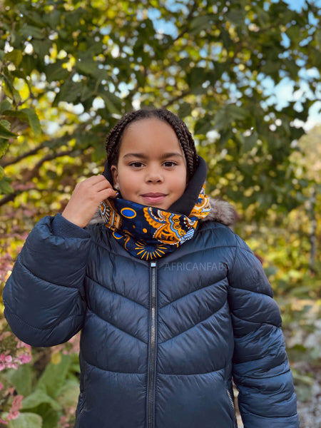 Imprimé africain Echarpes d'hiver à col roulé pour enfants Unisex - Bleu marine Jaune Paisley