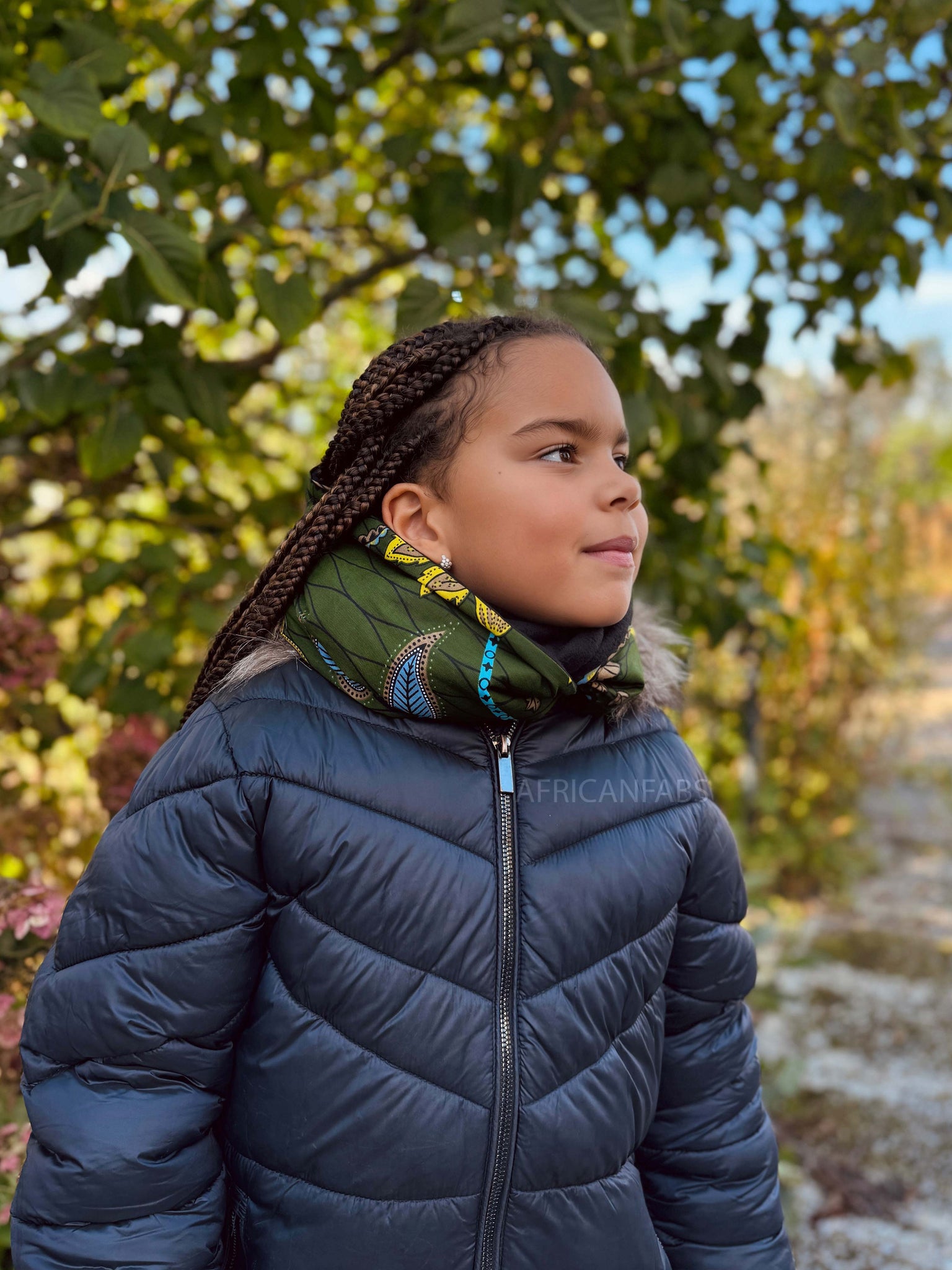 Imprimé africain Echarpes d'hiver à col roulé pour enfants Unisex - Vert foncé & Jaune Botanical Flow