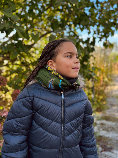 Imprimé africain Echarpes d'hiver à col roulé pour enfants Unisex - Vert foncé & Jaune Botanical Flow