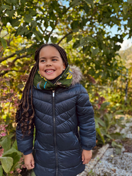 Imprimé africain Echarpes d'hiver à col roulé pour enfants Unisex - Vert foncé & Jaune Botanical Flow