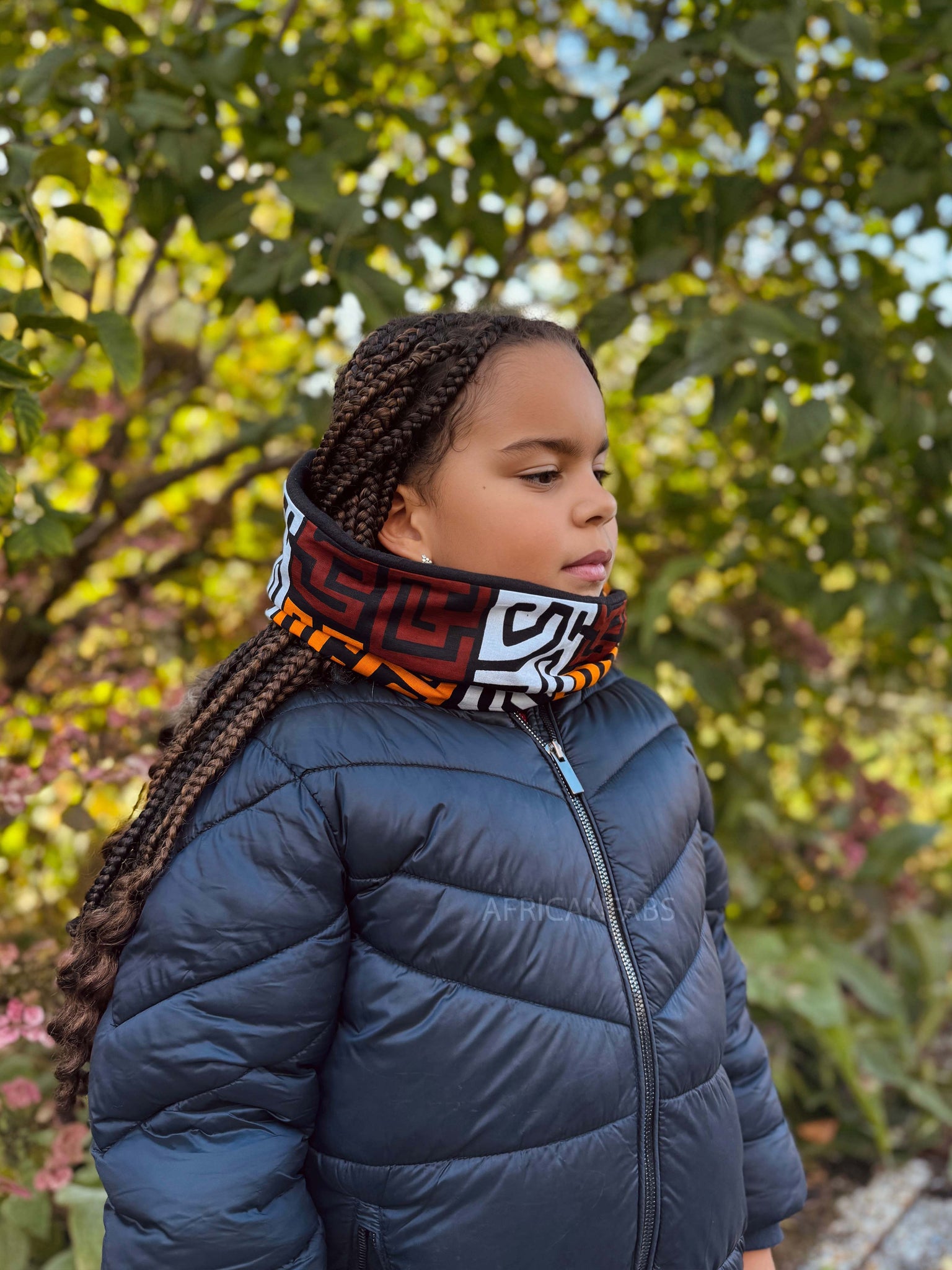 Imprimé africain Echarpes d'hiver à col roulé pour enfants Unisex - Marron et orange jaune