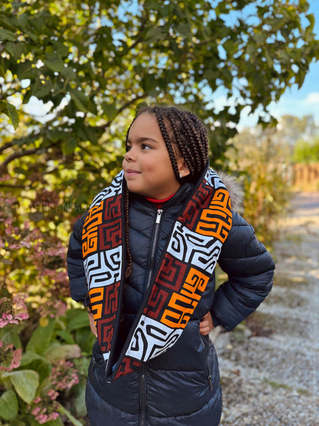 Imprimé africain Echarpes d'hiver à col roulé pour enfants Unisex - Marron et orange jaune