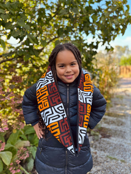 Imprimé africain Echarpes d'hiver à col roulé pour enfants Unisex - Marron et orange jaune