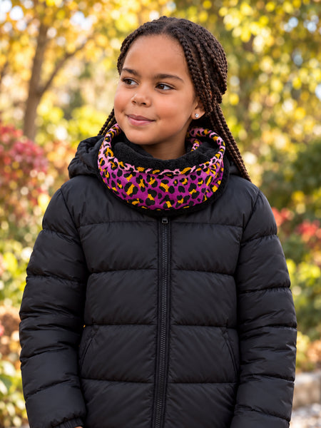 Imprimé africain Echarpes d'hiver à col roulé pour enfants Unisex - Violet Léopard Spots
