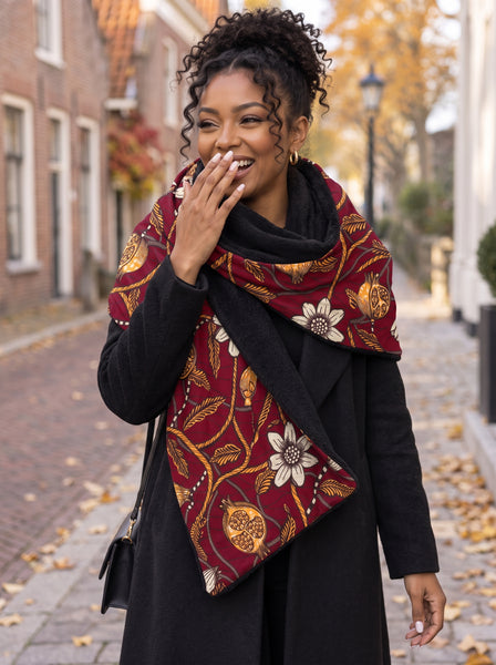 African print Winter scarf for Adults Unisex - Burgundy Mustard Pomegranate Garden