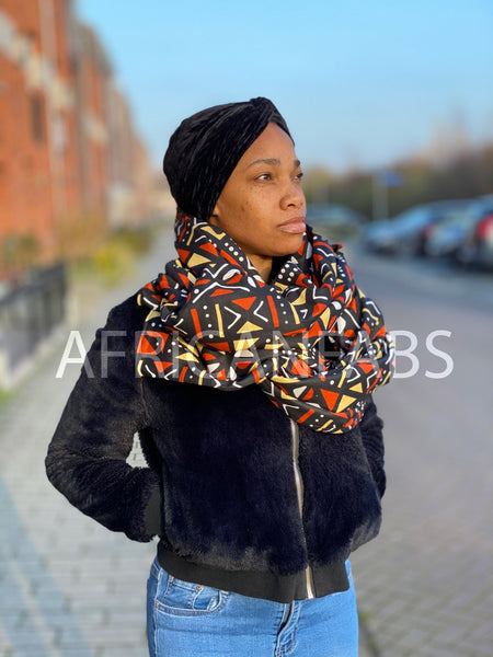 Imprimé africain Echarpes d'hiver pour adultes Unisex - Marron Bogolan