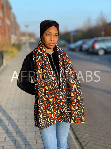 Imprimé africain Echarpes d'hiver pour adultes Unisex - Marron Bogolan